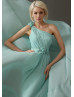 Beaded One Shoulder Mint Chiffon Modern Evening Dress